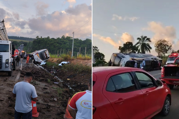 Ônibus com turistas tomba e deixa oito mortos no sul da Bahia