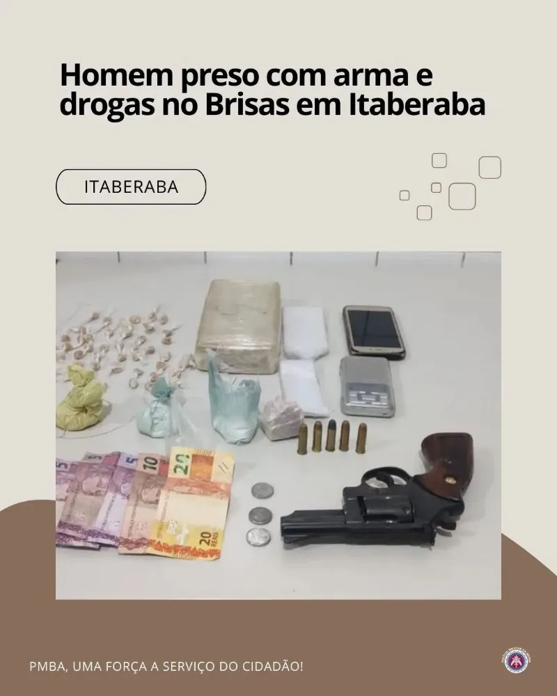 Homem preso com arma e drogas no Brisas da Chapada em Itaberaba