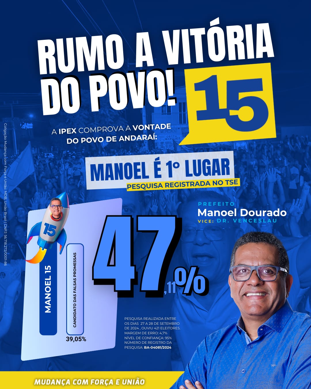 MANOEL DOURADO LIDERA AS INTENÇÕES DE VOTO EM ANDARAÍ BA